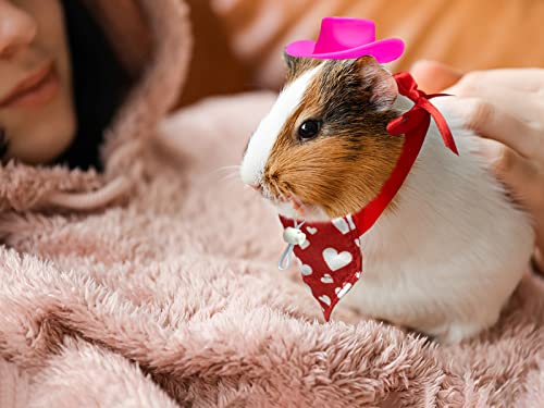 Cooshou 4 Pcs Valentine's Day Guinea Pig Hat Bandana Outfits Hamster Hat Costume Small Animal Black Pink Hats Heart Bandanas Clothes Suitable For Rats Hamster Guinea Pig Lizard #TOP5