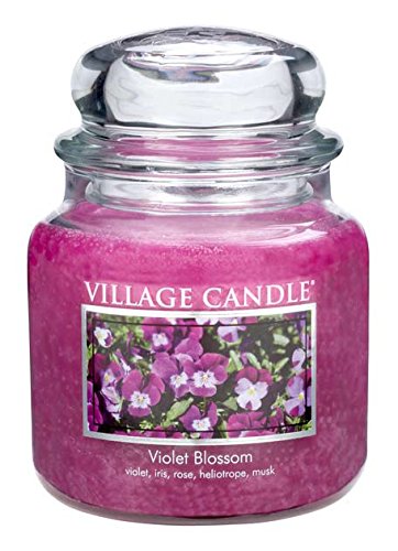 Village Candle Vela con Aroma Flor de Viola, Cristal, Violeta, 10.8x10.6x12.4 cm