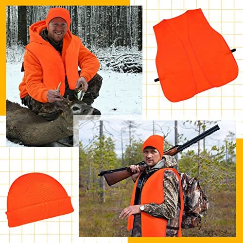 Jiuguva 6 Pcs Blaze Orange Vest Hunting Hat Vest And Cap, Include 3 Pcs Orange Safety Vest 3 Pcs Knit Ski Cap For Men Women Outdoor Sports Traffic Works Fishing, Blaze Orange (Belt Design) #TOP5