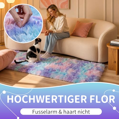 VOFUSHON Teppich Läufer 80x150 cm Batik Blau-Violett Hochflor – Ansicht 6