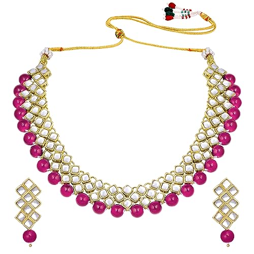 Image of Peora Kundan Faux Pearl Necklace & Jewelry Set Gift for Women