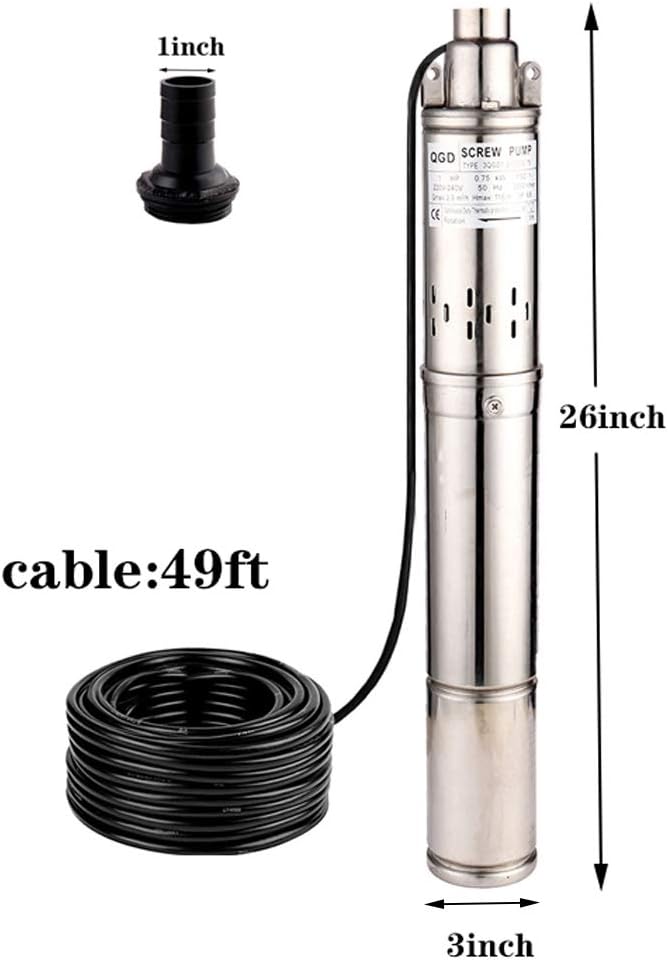 SHYLIYU submersible pump with dimensions and cable length indicated