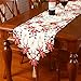 Sattiyrch Christmas Embroidered Table Runner, Luxury Poinsettia and Holly Table Runner for Xmas Decorations,15x69 Inch (White)