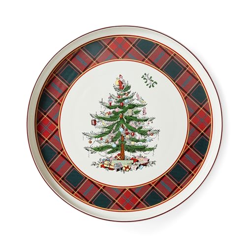 Spode Christmas Tree Lazy Susan - Tartan Plaid, Non Skid 360 Degree Rotation, Holiday Space Saver for Kitchen, Cabinet, Pantry, Rotating Spice Rack Organization for Easy Access, Festive Entertaining
