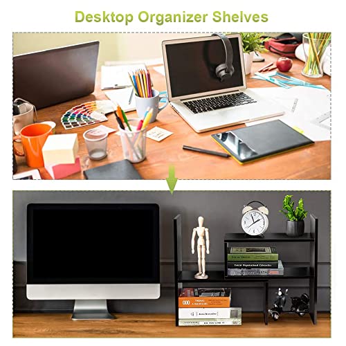 Mmdipon Desk Shelf Organizers And Storage, Expandable Mini Bookshelf For Bedroom, Adjustable Wood Desktop Shelf Black, Home & Office Decor #TOP3