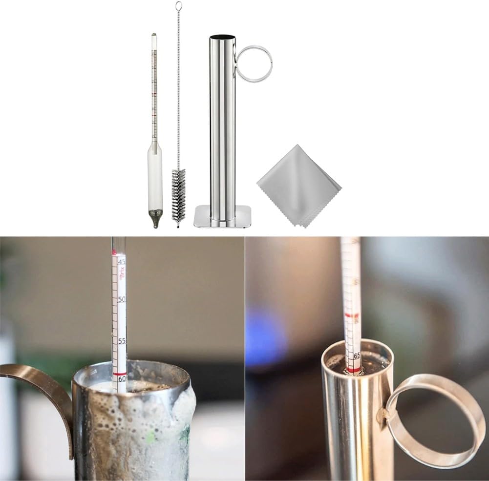 Maple Syrup Hydrometer Test Cup Kit With Cleaning Brush, Stainless Steel Sugar Density Measuring Tool For Brix And Baume, 8 In