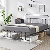 YAHEETECH Classic Metal Platform Bed Frame Mattress Foundation with Victorian Style Iron-Art Headboard/Footboard/Under Bed Storage No Box Spring Needed for Boys Girls Queen Size