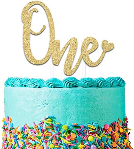 1st Birthday Cake Topper Decoration ONE - 6.25" x 4.25" First Bday Topper w/ Premium Double Sided Gold Glitter | Smash Cake Topper For Boys & Girls