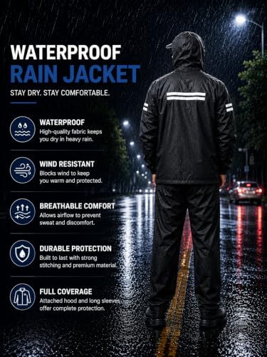 Image of TAGAS Men's Raincoat ||Waterproof for Bike ||Reversible Double Layer with Hood || Set of Top and Bottom With Cap rain Wear