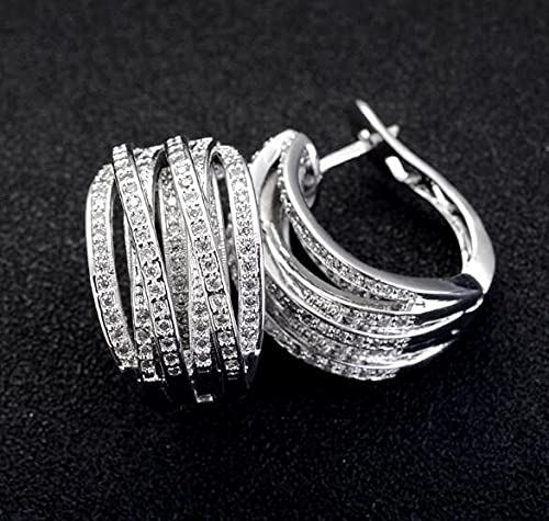 Jiamusi Women Trendy Brand Jewelry White Sapphire 925 Sterling Silver Stud Hoop Earrings