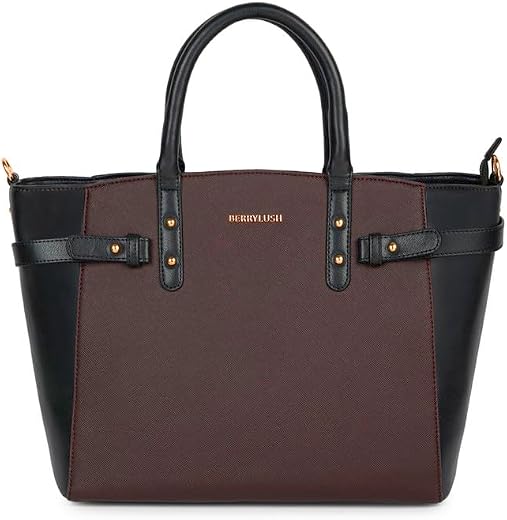 Berrylush Women Solid Synthetic Leather Two-Handles Detachable Sling Strap Embellished Tote Bag