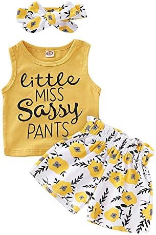 PigMaMa 3 Pcs Infant Baby Girl Sets Sleeveless Tank Tops Flower Pant Headband Outfits Toddler Clothes 12-18 Months