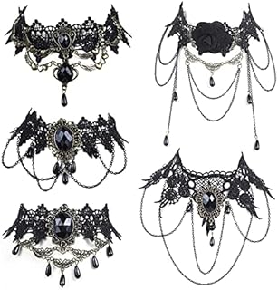 ASTER 5PCS Halloween Lace Choker Necklace Set Black Retro Gothic Lace Collar Neckband Victorian Steampunk Jewelry Party Wedding Princess