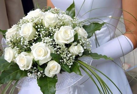 Classic White Rose Wedding Bouquet