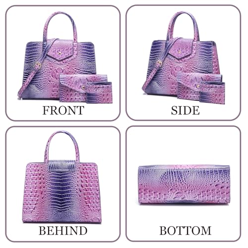 Image of Makcr Joacbv Women Embossed Pattern Satchel Handbags Wallet 3 pcs Set Crossbody Tote Top Handle Vegan Leather Ladies Bag | Embossed Pattern