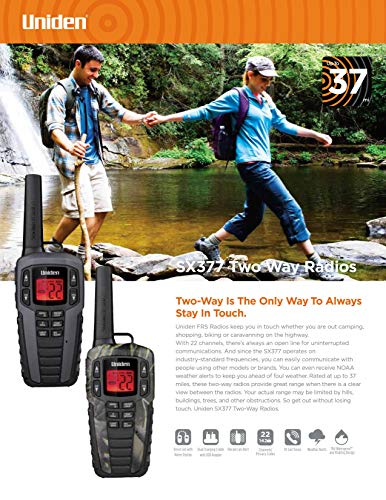 Uniden Sx377-2Ckhs Up To 37 Mile Range Frs Two-Way Radio Walkie Talkies W/ Dual Charging Cradle, Waterproof, Floats, 22 Channels, 142 Privacy Codes, Noaa Weather Scan + Alerts, Includes 2 Headsets #TOP3