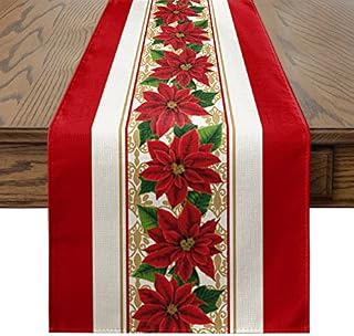 Artoid Mode Watercolor Poinsettia Red Christmas Table Runner, Seasonal Winter Xmas Holiday Kitchen Dining Table Decoration for Indoor Outdoor Home Party Decor 33x183 cm