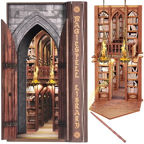Dolphin Island DIY Book Nook Kit for Adults, Infinite Magicspell Library Booknook with Flame...