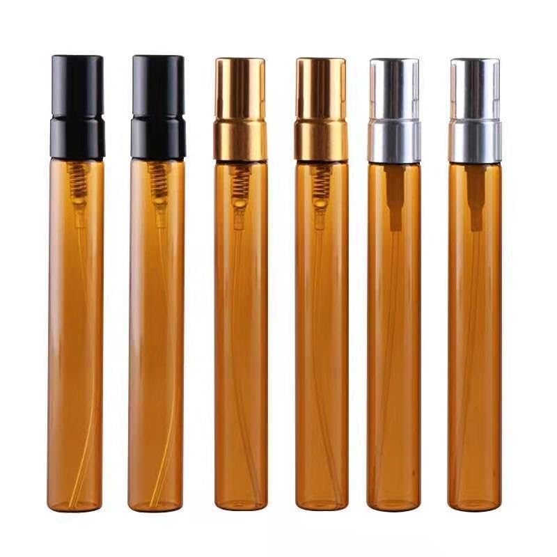 SHENGANG Botella atomizadora 50 unidades/lote 2 ml, 3 ml, 5 ml, 10 ml, botella de perfume de vidrio ámbar con atomizador, recipientes cosméticos vacíos para viajes, botella recargable recargable