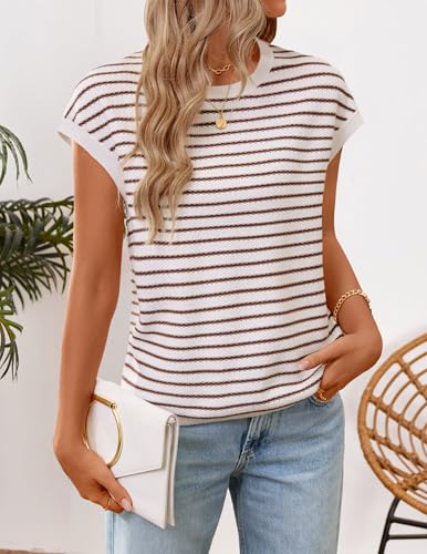 Image of ZESICA Women's Summer Trendy Knit Top 2026 Floral Print Short Sleeve Crewneck Loose Fit Sweater Vest Going Out Clothes