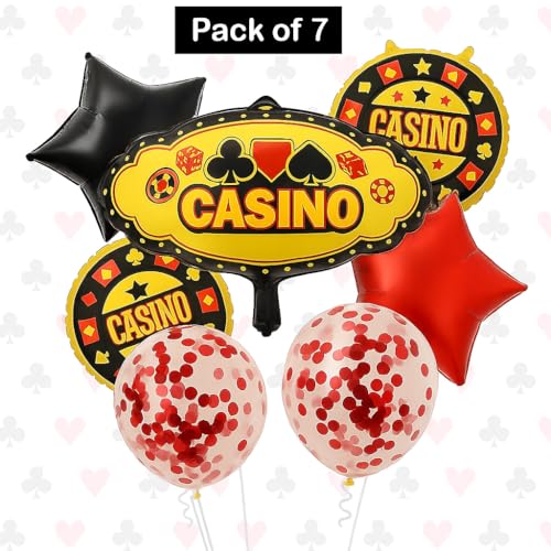 Image of AMFIN (Pack of 7) Casino Theme Foil Balloon Set, Elevate Your Party - Multi