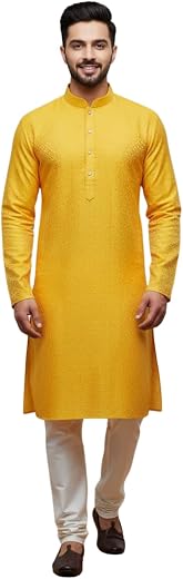 TATVIVAH Men's Jacquard Regular Fit Casual Mandarin Collar Ethnic Printed Long Regular Kurta