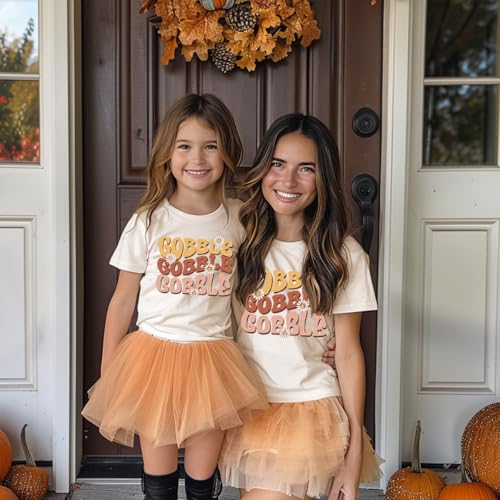 Image of Toddler Girls Thanksgiving Shirts Turkey Pumpkin T Shirt Cotton Short Sleeve Halloween Tops 1-10 Years
