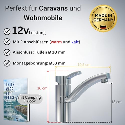Comet Capri Wohnmobil Einhebelmischer 12V Chrom Einhebelmischer mit Mikroschalter 90° Drehbar für Wohnwagen Camping Wohnwagen 12V Wasserhahn Wohnmobil Boot