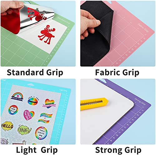 Schneidematte für Cricut - Lya Vinyl 8 Stück Variety Schneidematten 12x12, Schneidematte für Cricut (StandardGrip, LightGrip, StrongGrip, FabricGrip) für Explore Air Serie & Plotter Zubehör