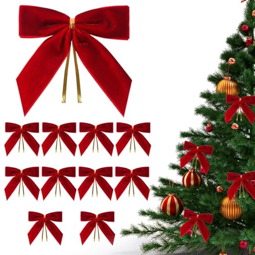 COYUN 10 Pezzi Fiocchi Natale Rossi Velluti Nastro Fiocco Regalo Natalizio Decorazione per Albero di Natale Ghirlanda Natalizia Natalizio Addobbi Decorazione per Porta Casa Regalo Fai da Te