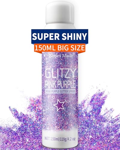 Spray para el cabello con purpurina, 150 ml, spray para el cuerpo, brillo corporal, spray brillante para el cabello y el cuerpo, brillante Holo Lila Body Glitter Spray adecuado para mujeres y niños