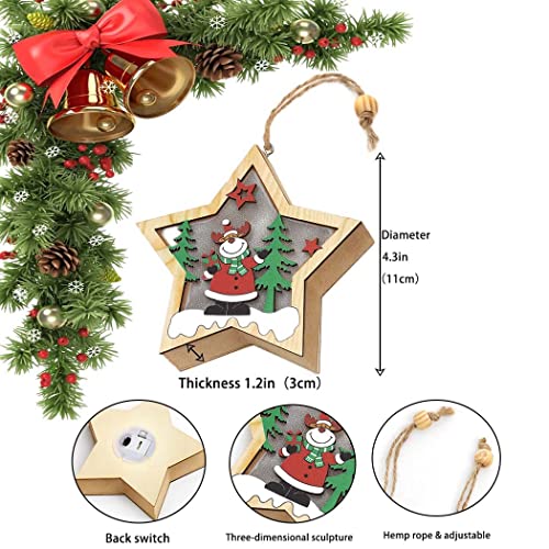 Campsis 3Pcs Christmas Led Ornaments Light Up Wooden Santa Elk Snowman Hanging Decorations Indoor Outdoor Holidays Party Decoration Tree Ornaments Events #TOP3