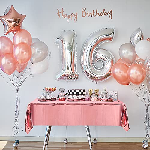 ELECLAND Rose Gold Table Cover, Metallic Rose Gold Plastic Tablecloth 137 x 274 cm Rectangle Pink Foil Table Covers for Wedding, Baby Shower, Birthday Party Decoration - Image 5