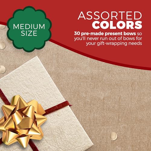 Laços de presente de tamanho médio de 3,8 cm – (pacote com 30) Arcos de presente coloridos sortidos