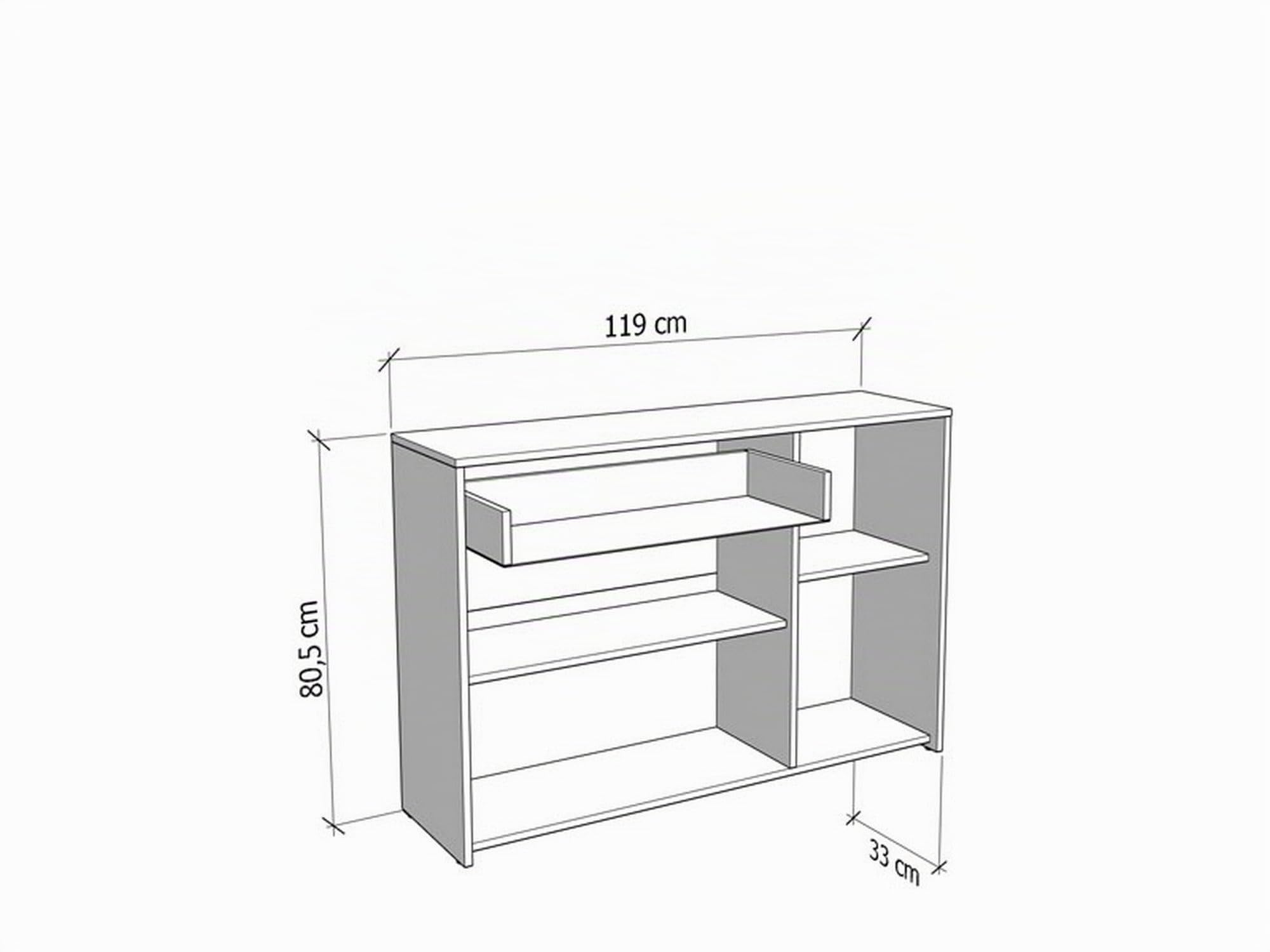 Dmora Credenza Funachi 119x33x81h cm Marrone Rovere Nodi 2 Ripiani un Cassetto, Madia 3 Ante