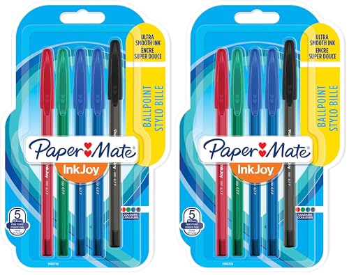 Paper Mate InkJoy 100ST stylos bille avec bouchon | pointe fine (0,7 mm) | assortiment de couleurs classiques | lot de 10