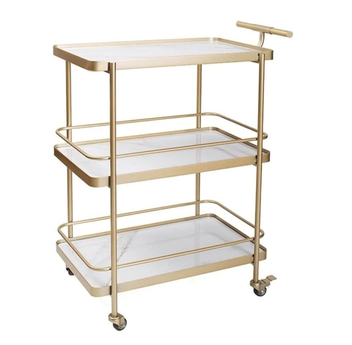 Carrello dispensa in Metallo a 3 Ripiani per Cucina, Carrello Mobile per Ristorante, Finitura Oro e Noce, Ideale per la Preparazione e la conservazione degli Alimenti.