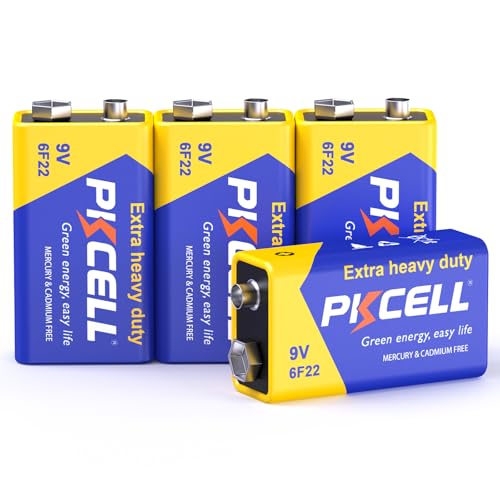 PKCELL 9V Batteries, 4 Pack 9 Volt Batteries Carbon Zinc,