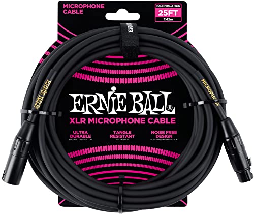 �y���K�i�z ERNIE BALL 6073 �}�C�N�P�[�u�� 25�t�B�[�g MALE/FEMALE XLR MICROPHONE CABLE 7.62m �u���b�N