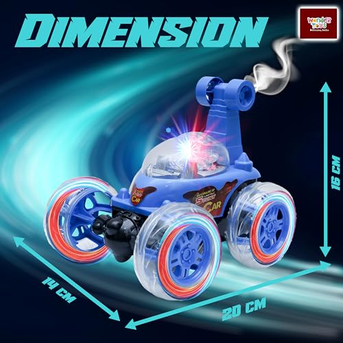 Image of Wonder Stunt Rc Car | Smoke Function and Led Lights | Abs Plastic Body | 360 Degree Spinning Wheels Rechargeable Battery Type C Charging | Remote Control Toy for Kids - Blue