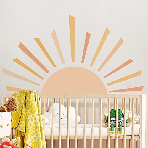 Image of Supzone Half Sun Wall Decal - Large Sunrise Stickers, Boho Modern Arch DIY Vinyl Art for Bedroom, Living Room, Office Decor, Home Decoration