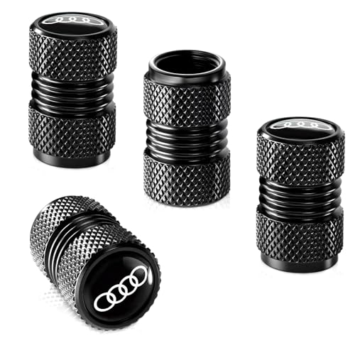 4PCS Auto Tire Valve Caps, Valve Stem Caps Compatible with Audi A1 A3 RS3 A4 A5 A6 A7 RS7 A8 Q3 Q5 Q7 R8 S Series, Leak-Proof Dust Caps for Car Tyres, Black