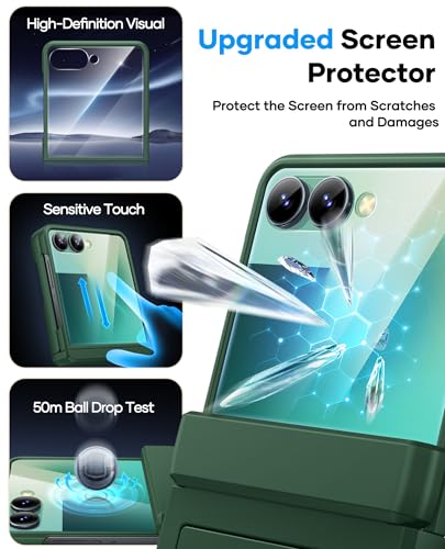 Image of ASAFCASE for Samsung Galaxy Z Flip 7 Case Wallet with Card Holder, Green | Hinge Protector, Outer Screen Protector, Full Body Protection, Shockproof Rugged Cover Phone Case for Samsung Galaxy Z Flip 7