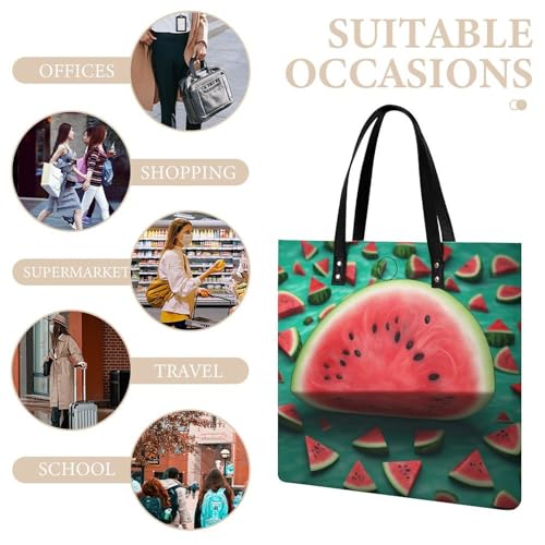 Sac à main en cuir blanc motif pastèque - Cabas de luxe graphique 39x39cm - 5