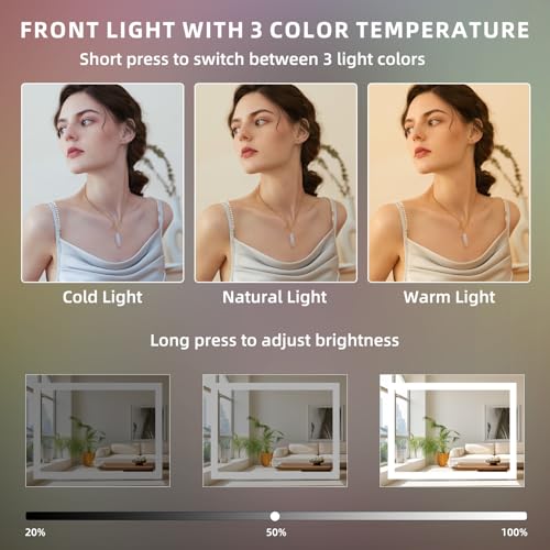 FENCHILIN Espejo Maquillaje con Luz 58x46cm Barra de Luz RGB Espejo de Maquillaje con 3 Colores Regulable Espejo Táctil Inteligente para Escritorio Montaje en Pared Cristal Templado Blanco - imagen 4