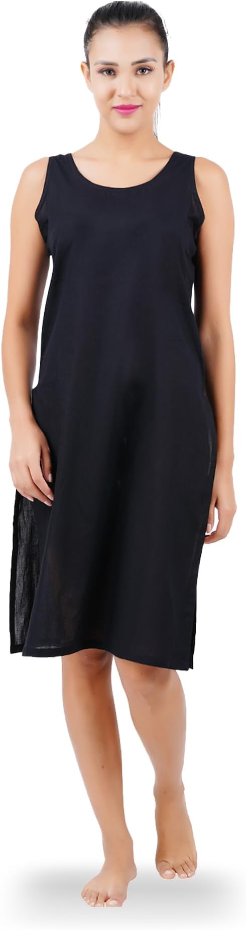 Happy Bunny Full Knee Length Cotton Camisole Inner Long Slip for Women - Firm Notstretchable Slip Lining for Kurti and Chickankari Suits/Tops - Suits Summer and Winter