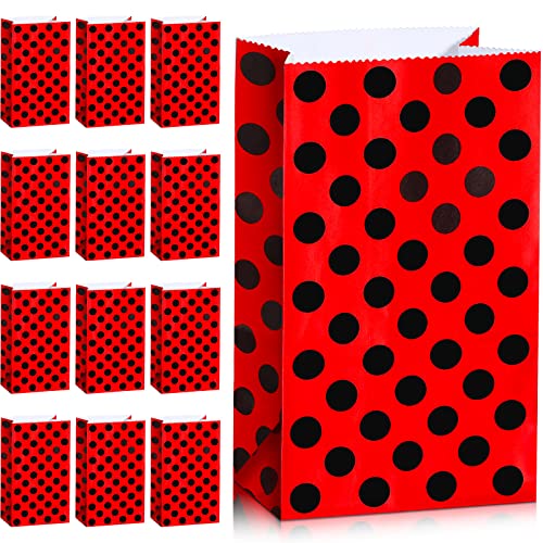 28 Pack Ladybug Party Bags Ladybug Treat Paper Bags Red Black Polka Dots Ladybug Bags Ladybug Party Candy Bag for Baby Shower or Ladybug Themed Birthday Party Supplies