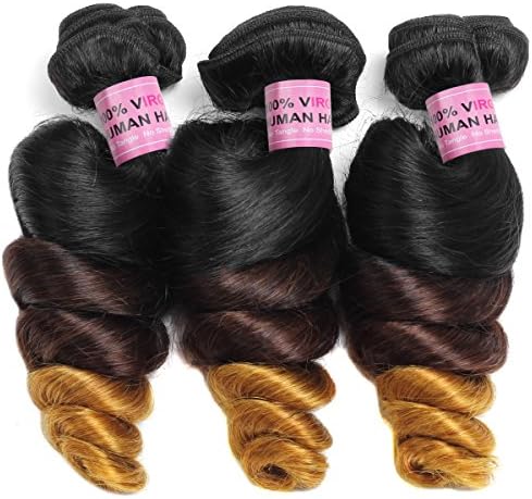 Ali Funmi Brazilian Ombre Loose Wave Bundles (12 14 16) 100% Unprocessed Remy Loose Wave Human Hair Weave Extensions 3 Tone T1B/4/27 Color
