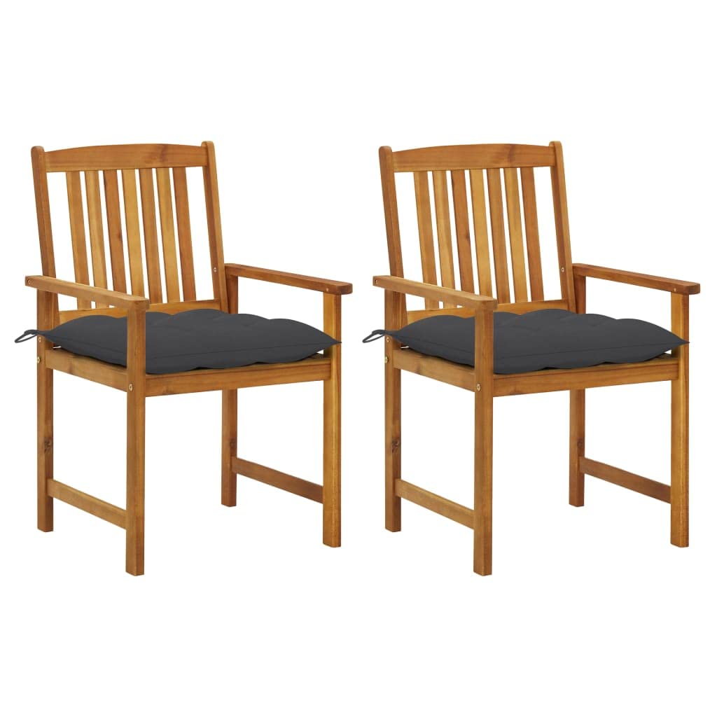 Chaises de jardin SKM en bois d'acacia massif avec coussins confortables - Lot de 2