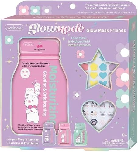 Hot Focus GlowMode Glow Mask Friends Hydrating Face Mask & Pimple Patch Set